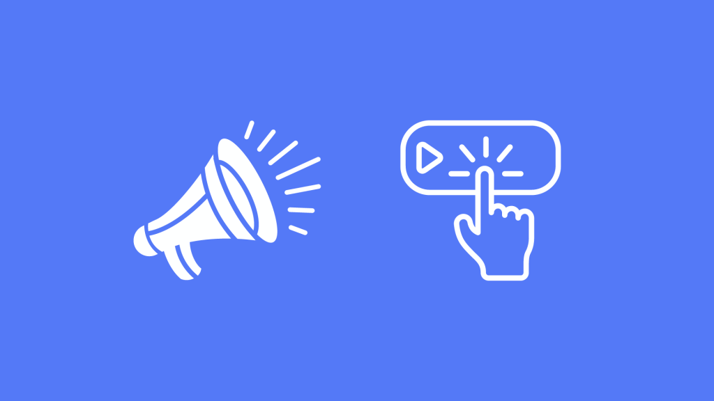 White CTA button and megaphone on blue background